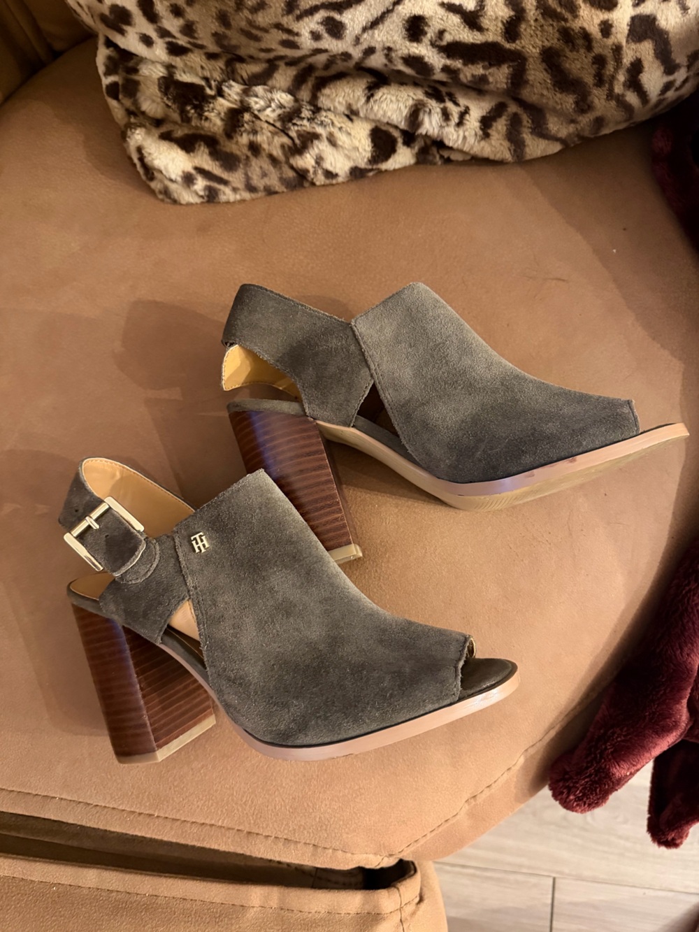 Green Suede Open-Heel Block Heel Sandals - Tommy Hilfiger